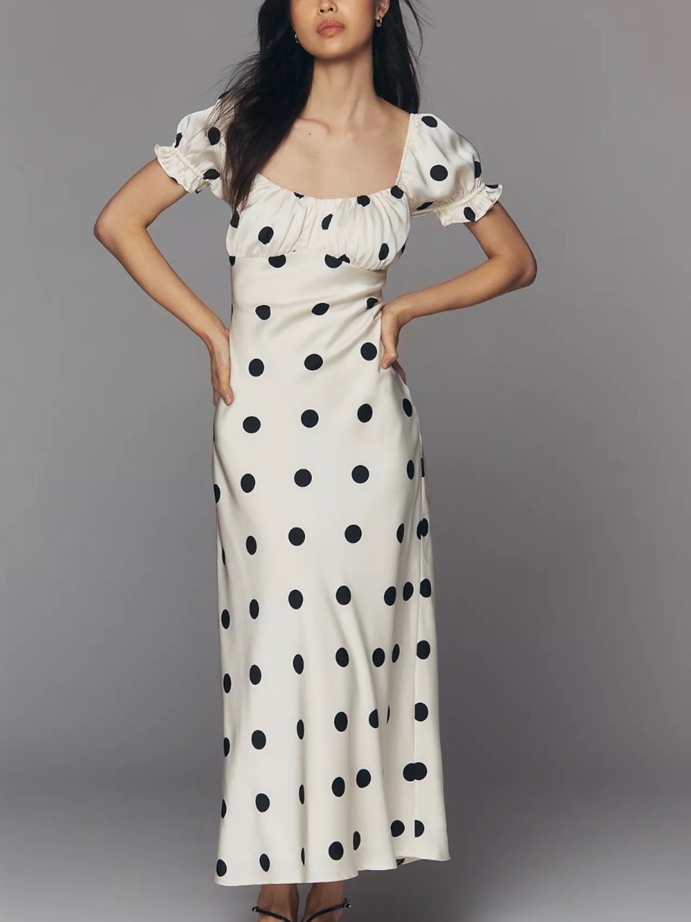 Lulu's Cream Maxi Dress with Black Polka Dots